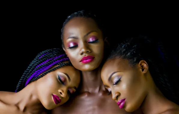 Girls, sleep, beauty, black background, girls, beauty, Nega, charm