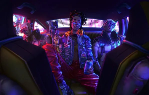 Car, gun, game, art, Cyberpunk 2077, cyberpank, bro, 2077