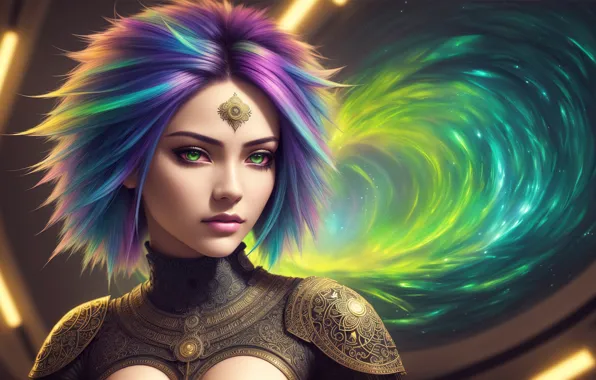 Future, girl, fantasy, art, neon, digital art, fantasy art, fantasy girl