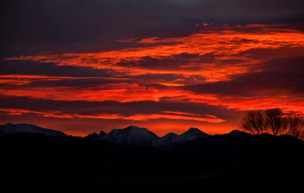 The sky, sunset, mountains, clouds, dal