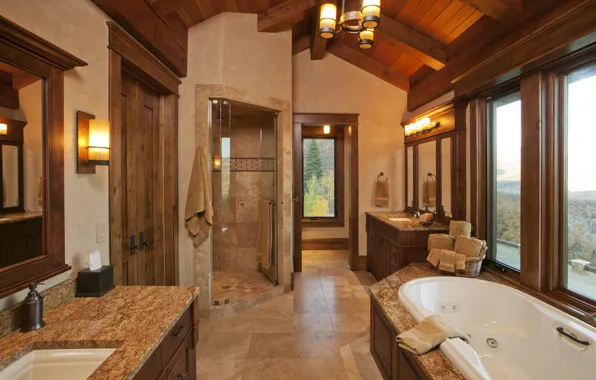 Design, style, interior, elegant rustic bathroom