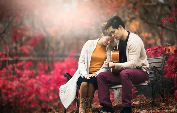 Picture autumn, mood, people, guitar