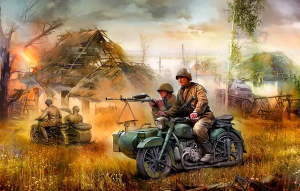 Picture figure, art, M-72, Soviet heavy motorcycle