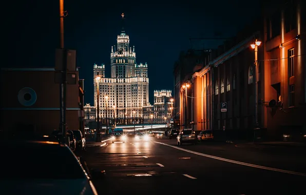 Picture road, the city, street, building, home, the evening, lighting, Moscow