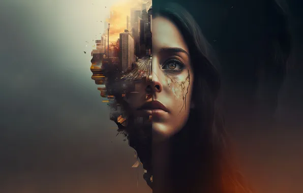 Face, composition, digital art, digital art, female portrait, AI art, Stability AI, Neural networks