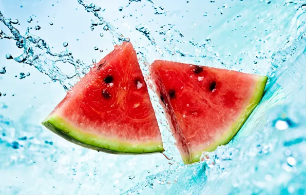 Summer, water, squirt, watermelon, slices, watermelon