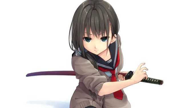 Picture look, girl, weapons, background, katana, form, gesture, art