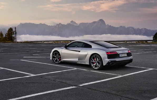Sunset, mountains, Audi, the evening, Parking, supercar, Audi R8, Coupe