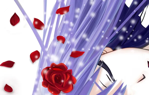 Picture girl, face, rose, petals, art, Vampire Knight, Shizuka herself