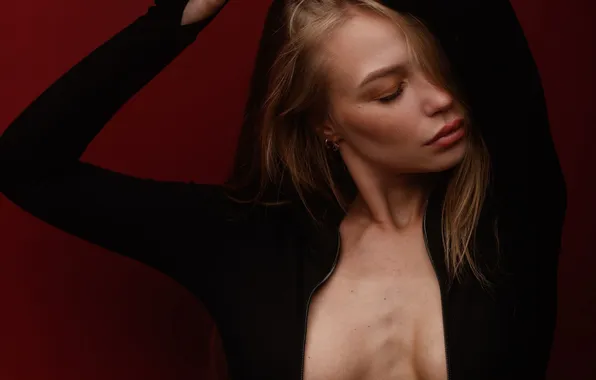 Model, Sergey Sorokin, Black on red