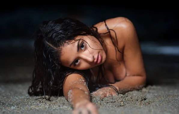 Sand, beach, chest, look, night, sexy, pose, model