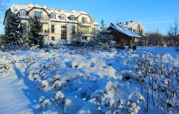 House, winter, snow