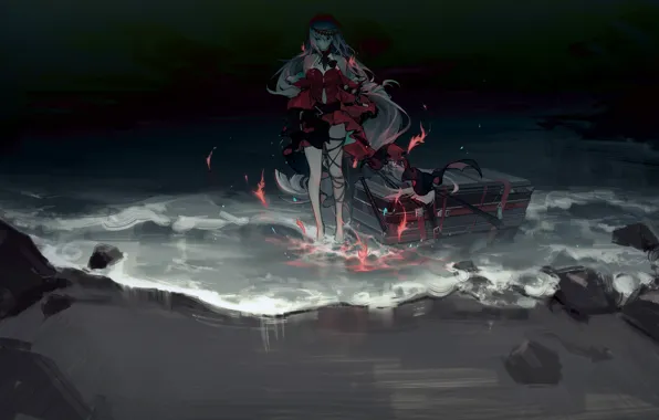 Water, girl, fire, Arknights, Skadi