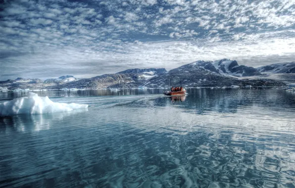 Ice, water, boat