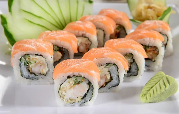 Picture greens, rolls, sushi, sushi, rolls, Japanese cuisine, fresh herbs, Japanese cuisine