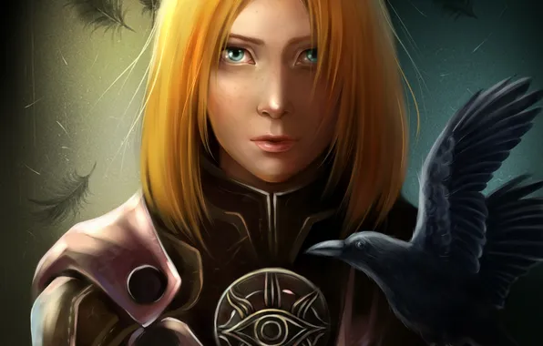 Picture girl, feathers, art, Raven, dragon age inquisition, Leliana