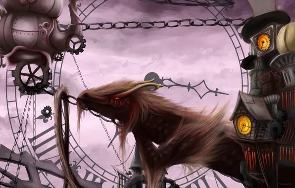 Dragon, watch, mechanism, art, chain