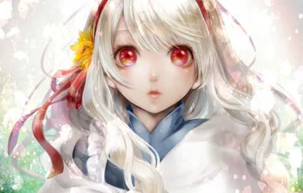 Eyes, girl, flowers, anime, art, tape, kagerou project, Mary