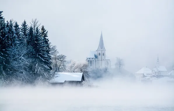 Austria, snow, fog, carinthia, maria wörth