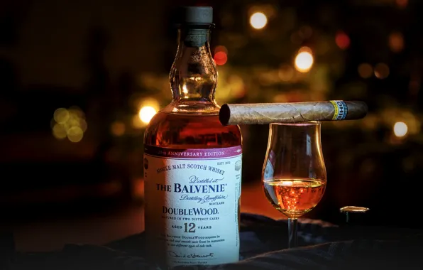 Glass, bottle, cigar