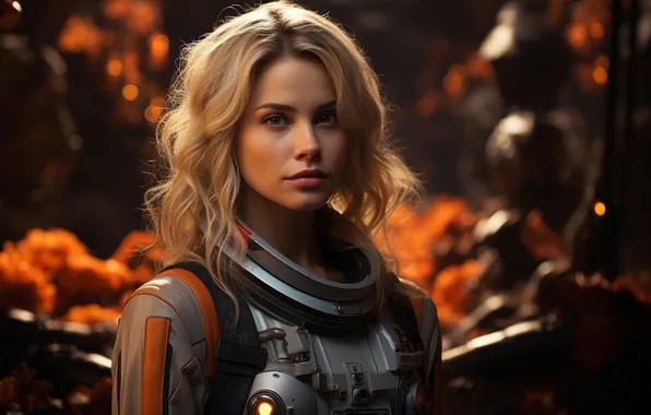 Girl, portrait, blonde, armor