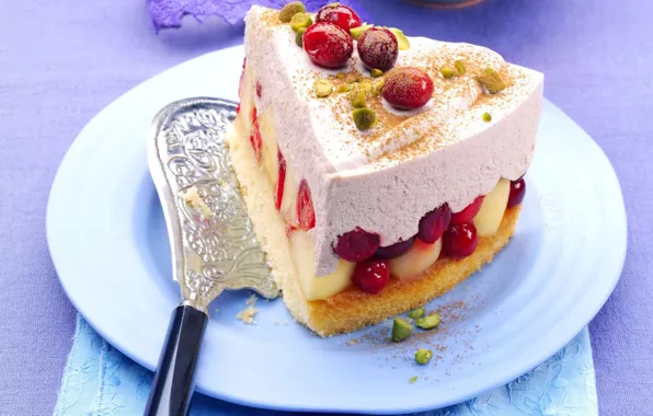 Berries, souffle, piece of cake, on the plate