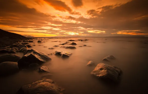 Sea, landscape, night