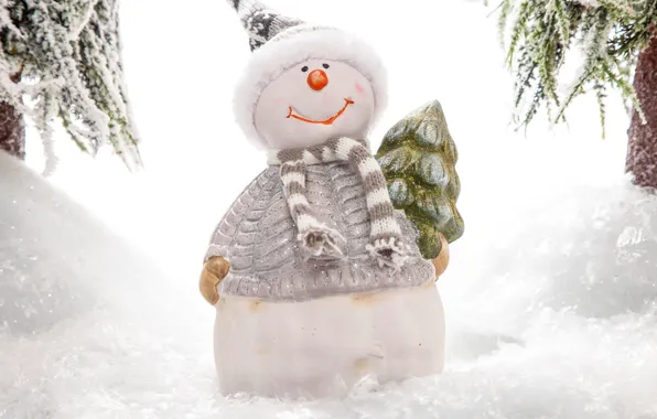 Winter, snow, branches, holiday, hat, toy, Christmas, the snow