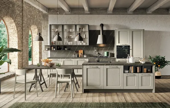 Style, Villa, interior, Italy, kitchen, dining room, dining area, Italian design