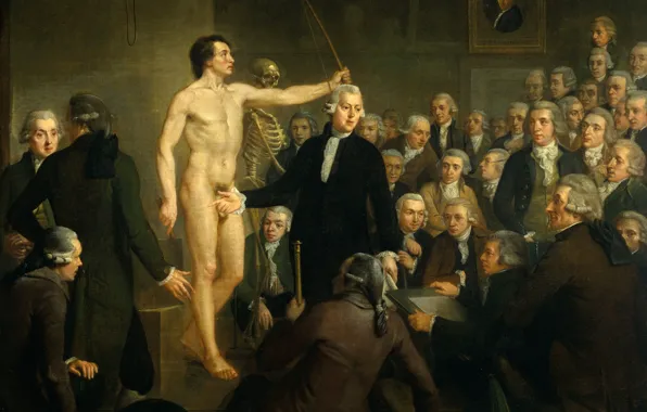 Oil, picture, canvas, Lecture on Anatomy in the art Studio, Adriaan de Lelie, Adrian De …