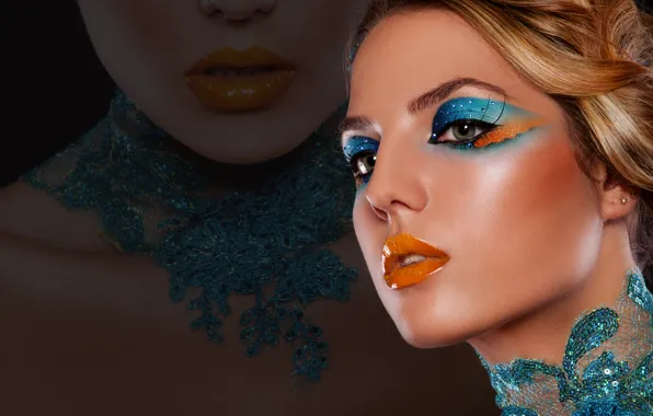 Eyelashes, style, background, shadow, makeup, lips, girl. model