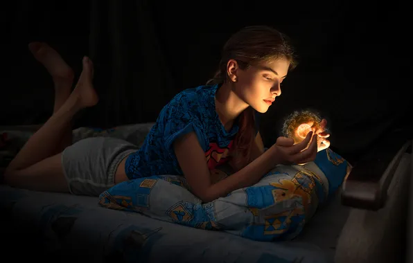 Picture girl, light, magic, Dmitry Begma, Magical energy