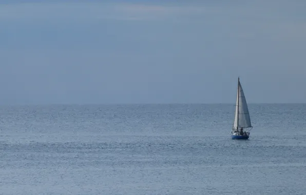 Sea, fog, boat, morning, sail, calm, sea, mood