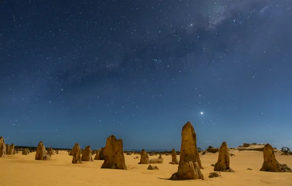 Sand, stars, night, posts, Australia, The Milky Way, night, stars