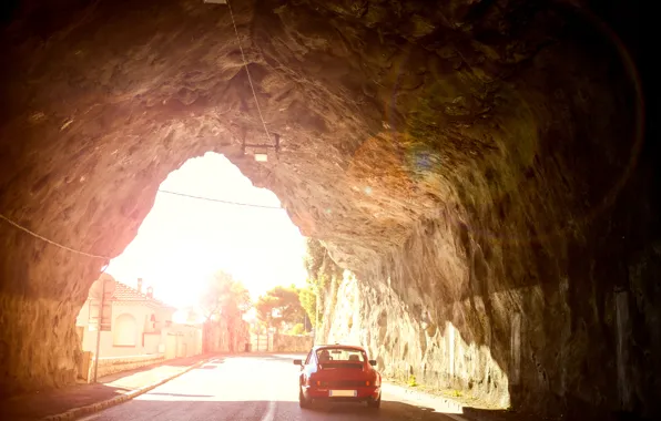 Road, car, rock, 911, Porsche, the tunnel, Carrera, tunnel