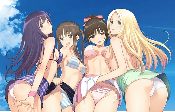 Girl, sexy, ass, cleavage, long hair, brown hair, boobs, anime