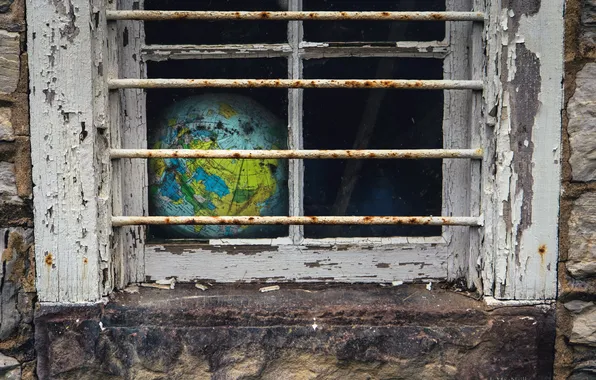 Picture house, window, globe