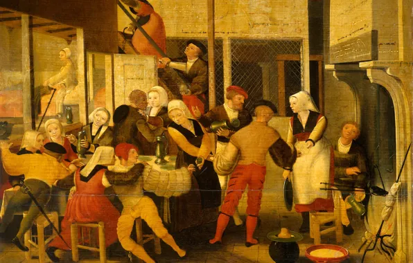 Oil, picture, genre, 1550, Brunswijkse Monogrammist, Company in a brothel