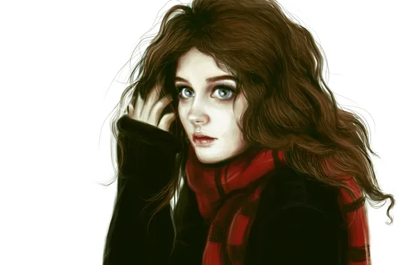 Eyes, look, girl, hair, scarf, art