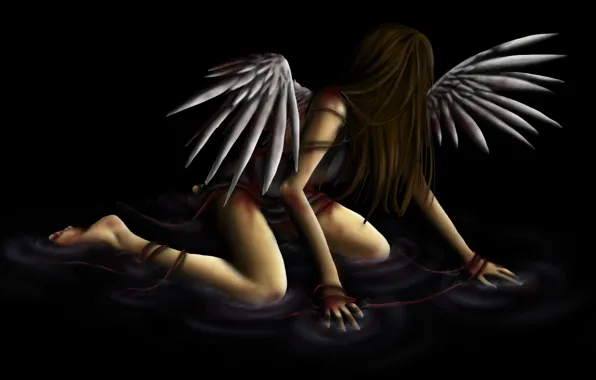 Water, girl, fiction, wings, angel, black background