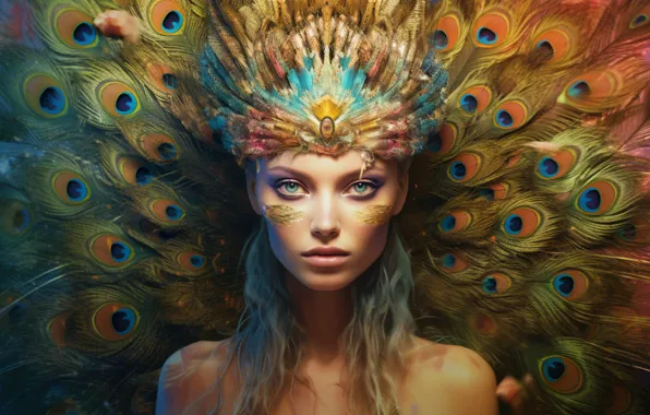 Look, girl, decoration, face, style, fantasy, bird, portrait