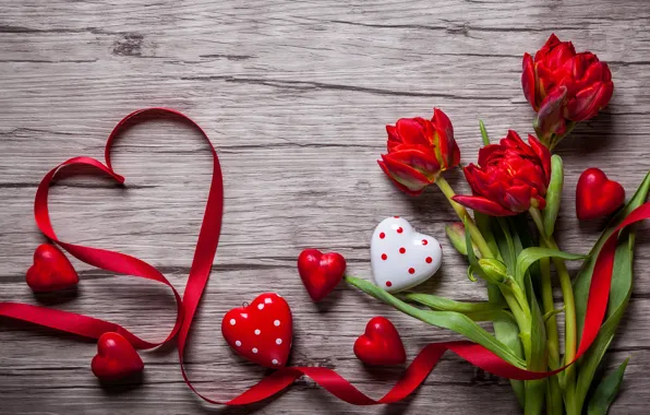 Tape, red, love, buds, heart, flowers, romantic, tulips