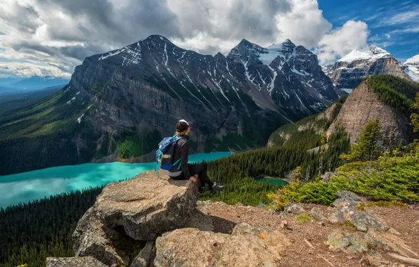 Clouds, landscape, mountains, nature, lake, stones, rocks, Canada