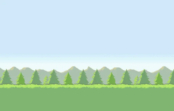 Picture the sky, grass, trees, mountains, Field, 8-bit