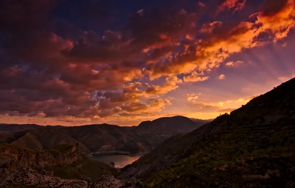 Picture mountains, sunrise, morning, CA, USA, Sierra Nevada, lake canales