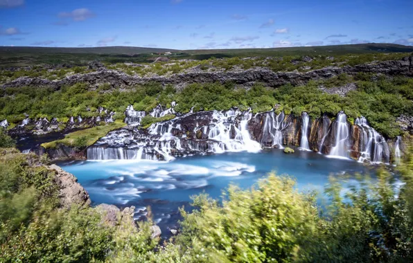 Trees, landscape, nature, open, waterfall, stream