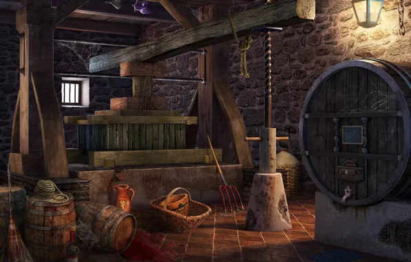 Barrels, the room, furnished, Winnery