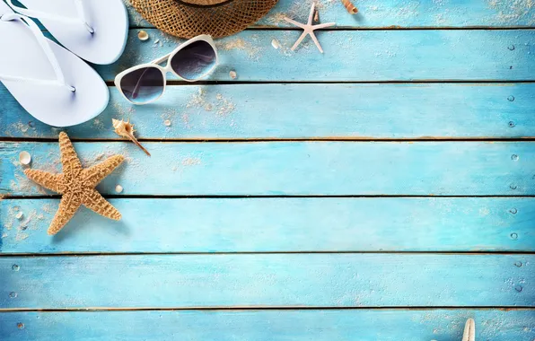 Beach, summer, stars, stay, hat, glasses, shell, summer