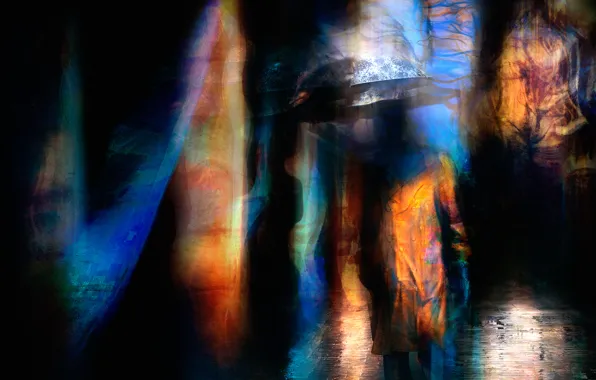 Picture abstraction, the city, people, umbrella