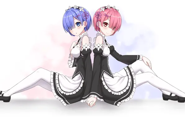 Girls, anime, art, Ram, Rem, Re: Zero kara hajime chip isek or Seikatsu